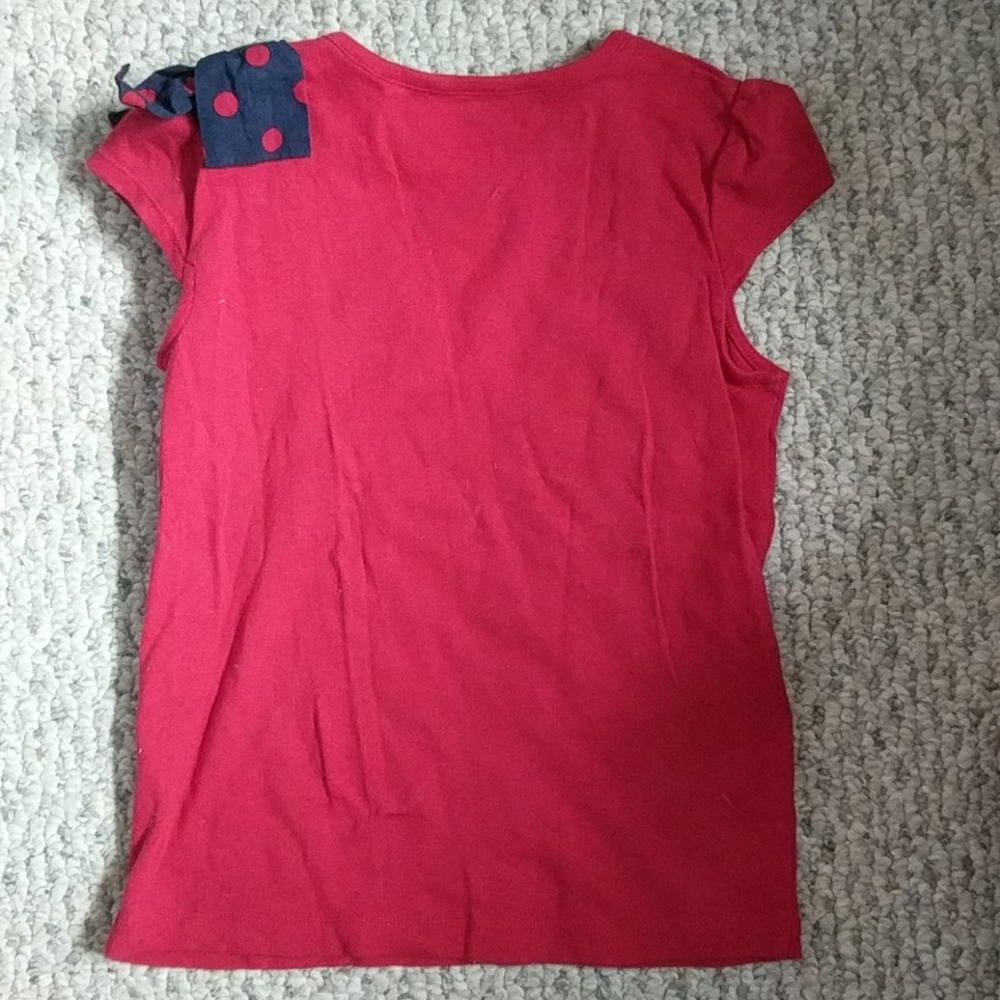 Girls 8 Gymboree red/navy shirt w/bow on shoulder - Picture 2 of 5